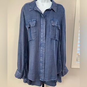 Free People Vintage Blue Button Down Shirt